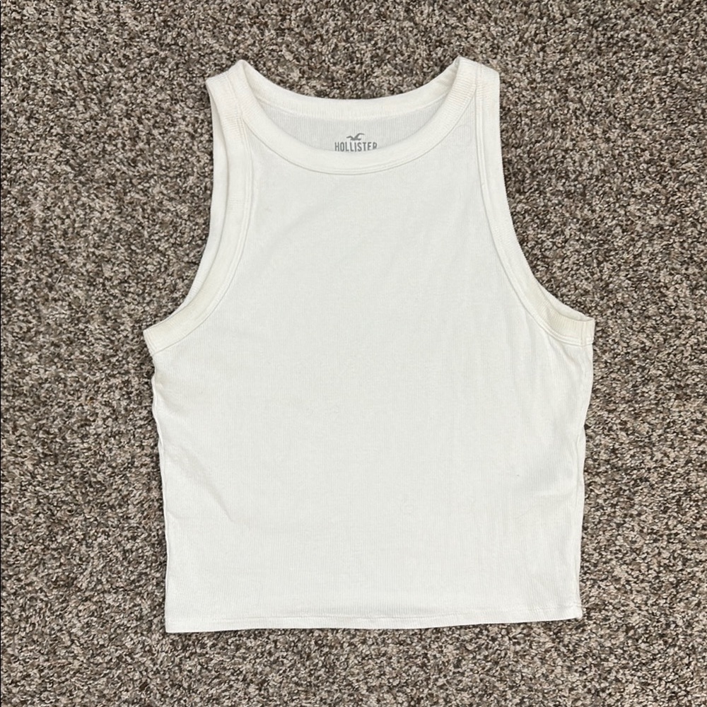 Hollister White Fitted Crop Tank Top